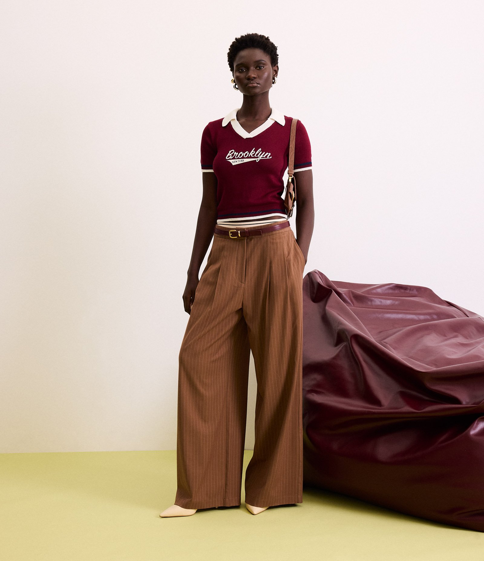 Blusa Polo em Tricô e Lettering Brooklyn New York Bordô 2