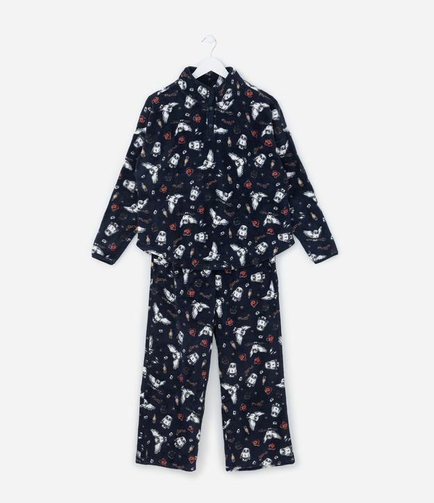 Pijama Longo em Fleece com Estampa Coruja Edwiges Harry Potter