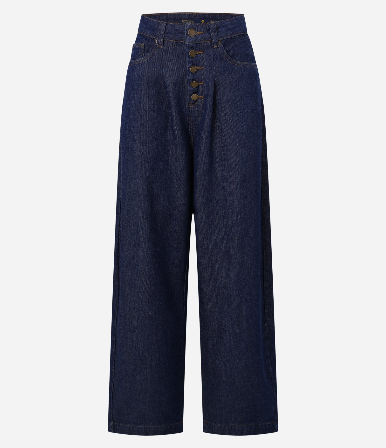 Calça Balloon em Jeans com Pregas Frontais e Abotoamento Azul 4