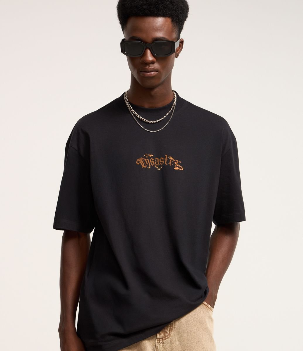 Camiseta Relaxed em Malhão com Estampa Disaster Azul