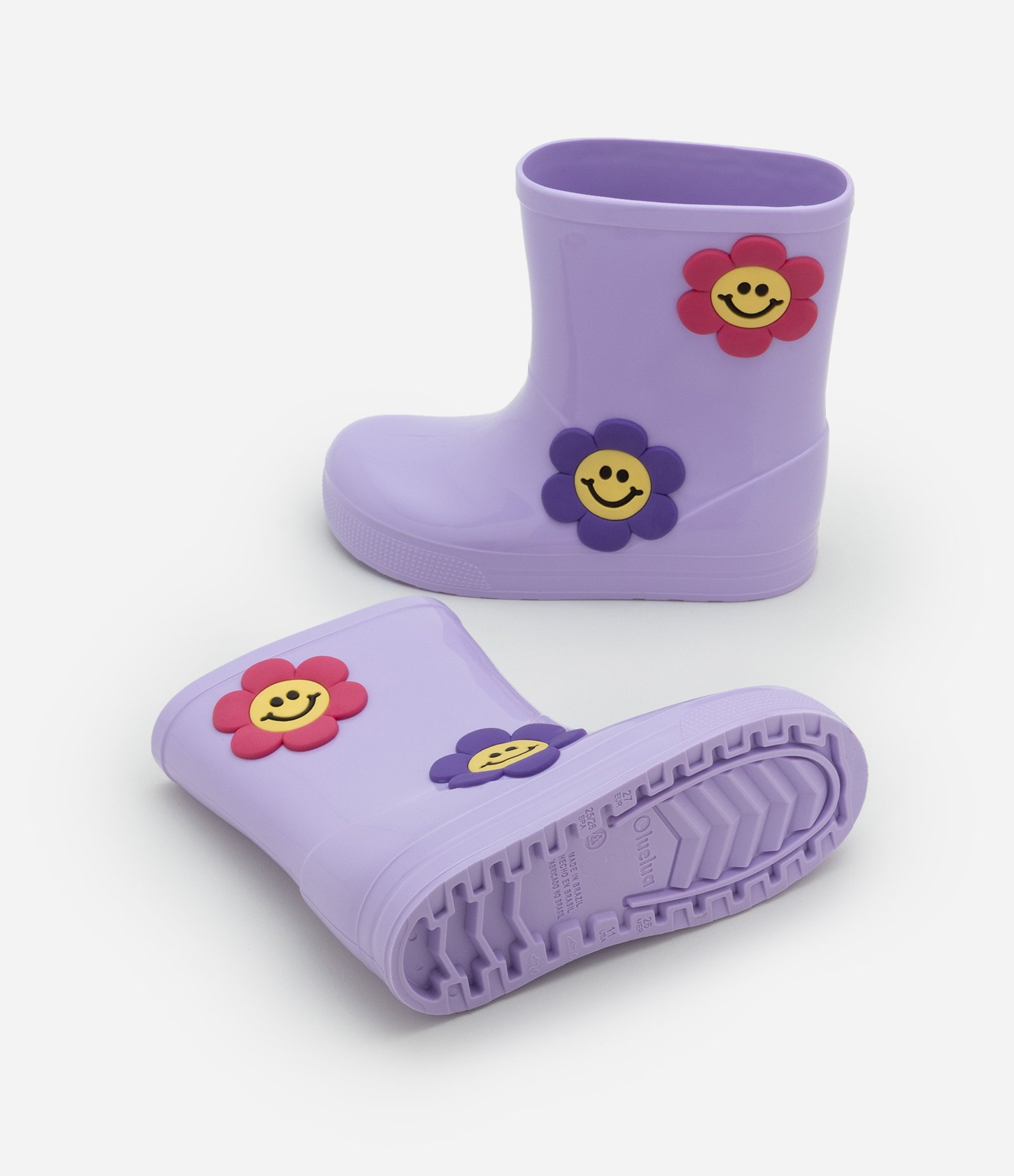 Bota Galocha Infantil com Patch de Florzinhas - Tam 21 a 28 Lilás 3