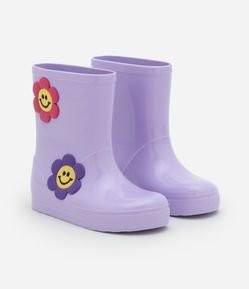 Bota Galocha Infantil com Patch de Florzinhas - Tam 21 a 28