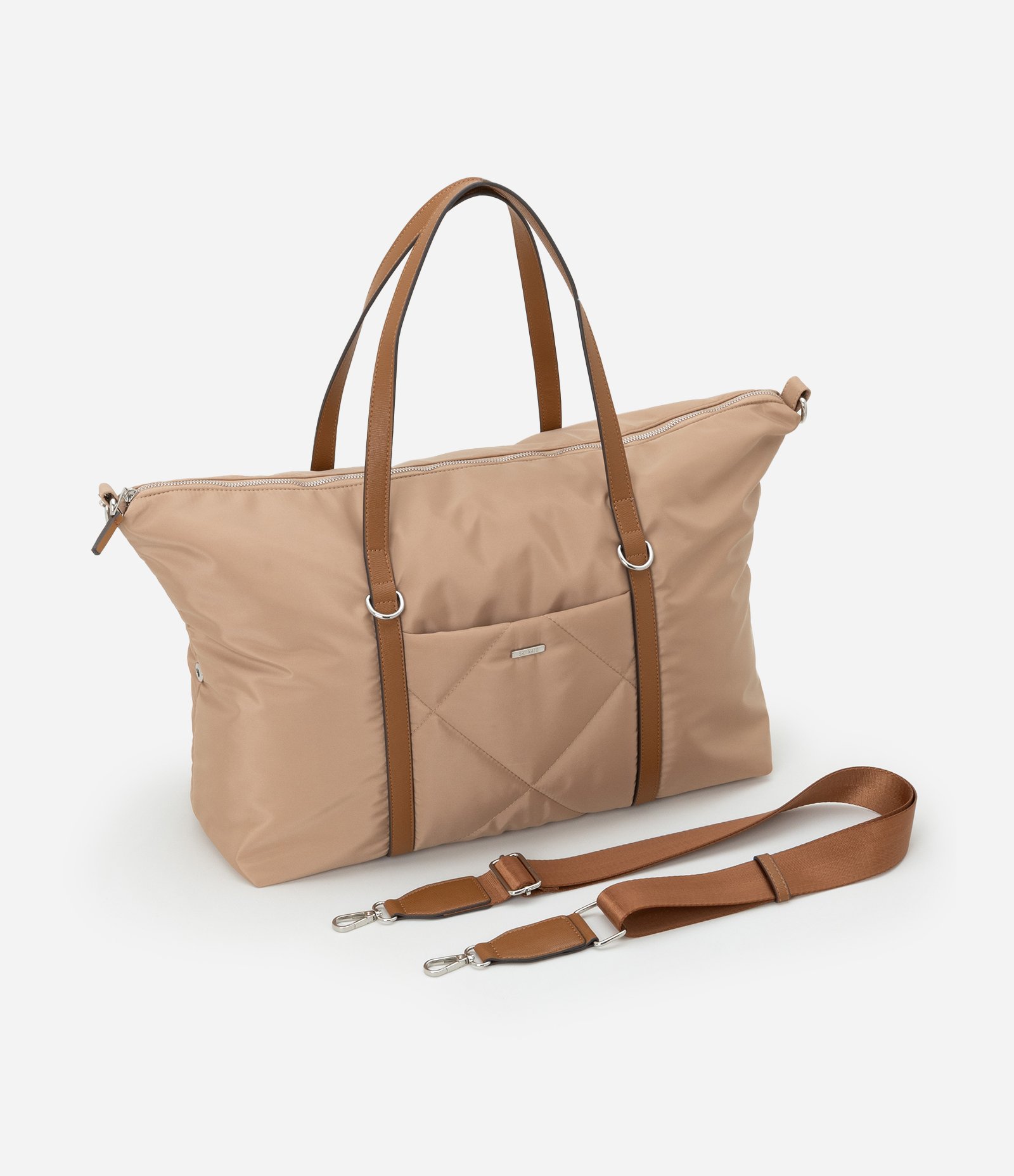 Bolsa Mala Grande com Textura Matelassê Bege 9