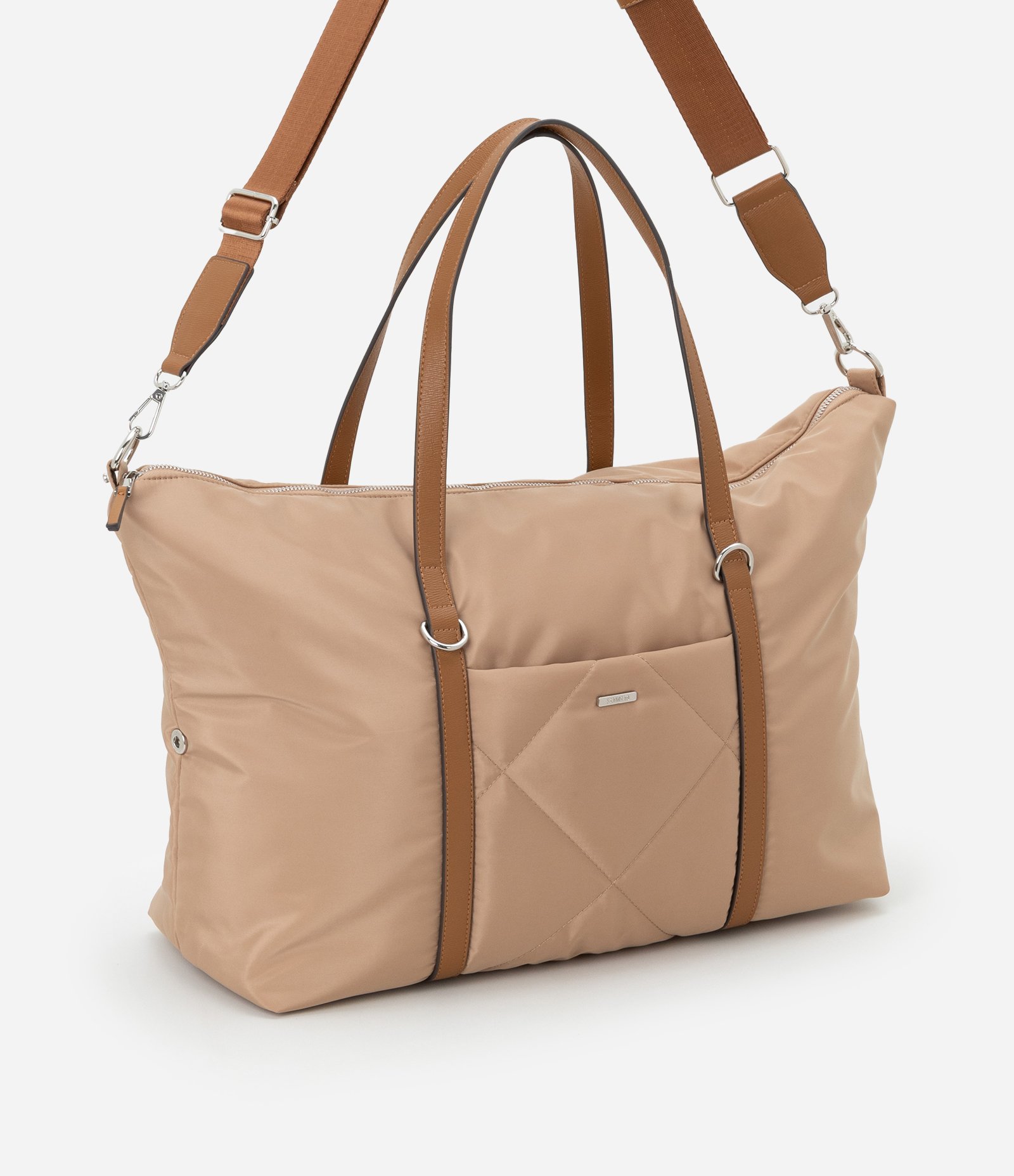 Bolsa Mala Grande com Textura Matelassê Bege 1