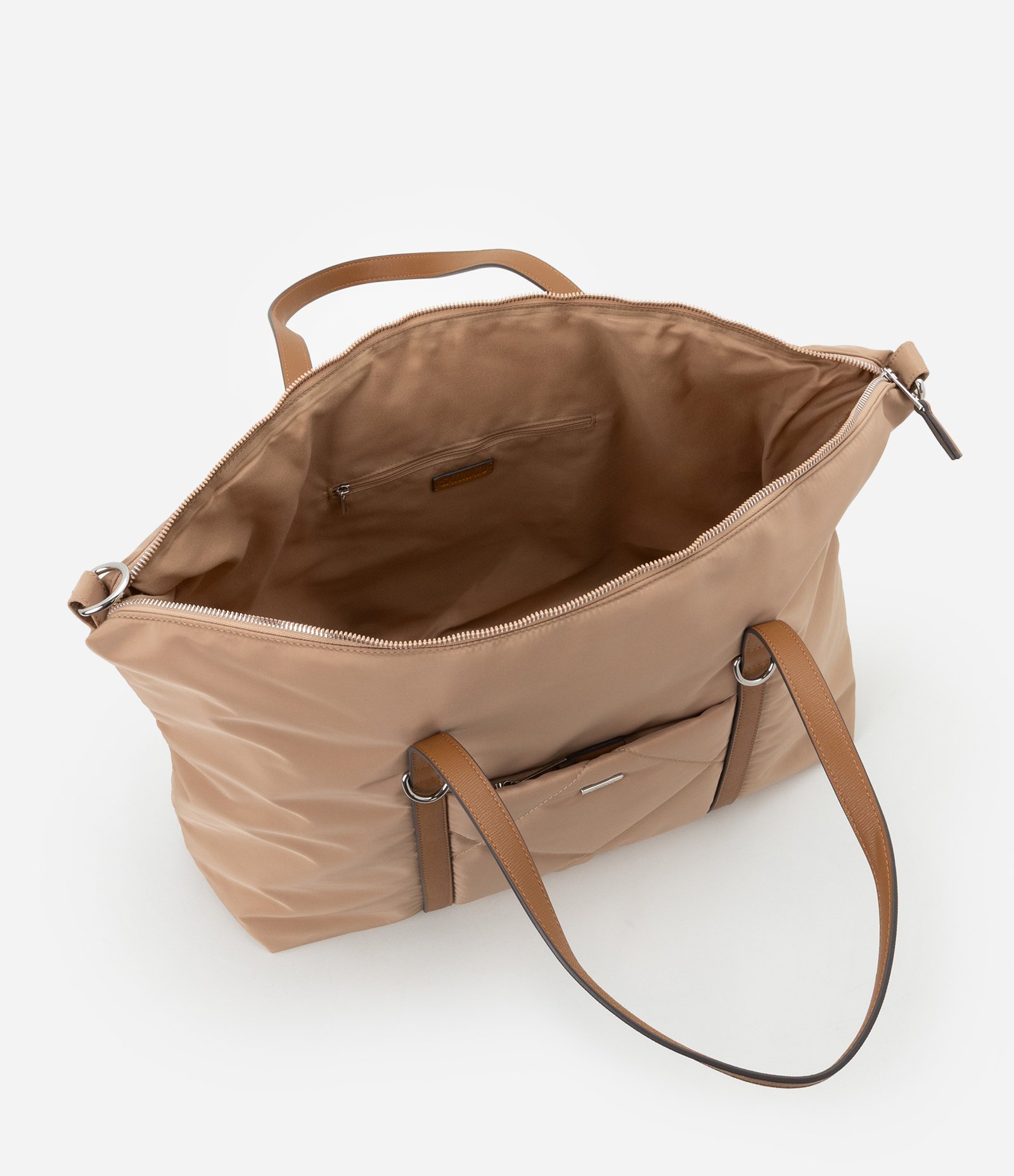 Bolsa Mala Grande com Textura Matelassê Bege 7