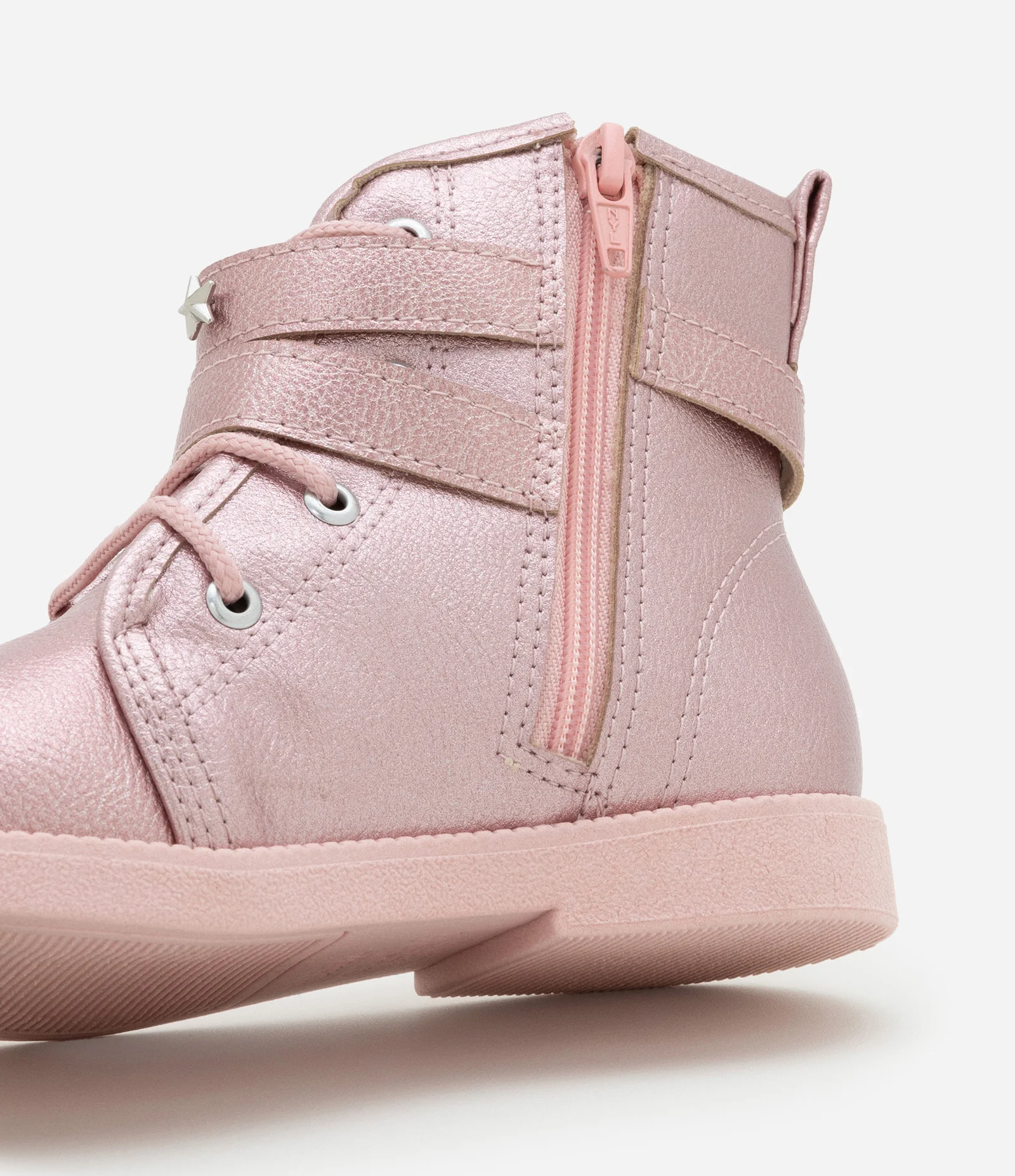 Bota Infantil em PU com Tiras e Fivela - Tam 20 ao 25 Rosa 2