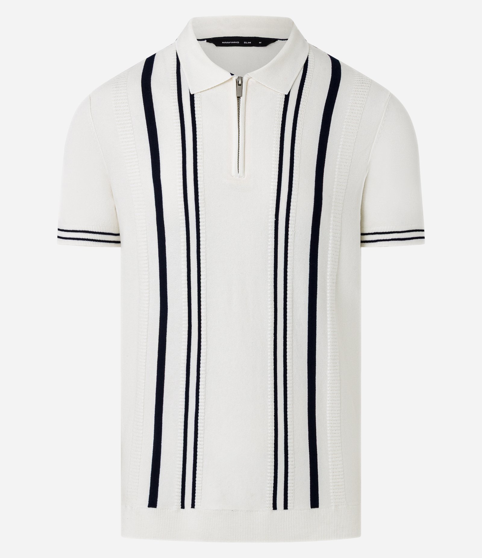 Camisa Polo Slim em Tricô com Estampa Listrada e Zíper na Gola Bege 9