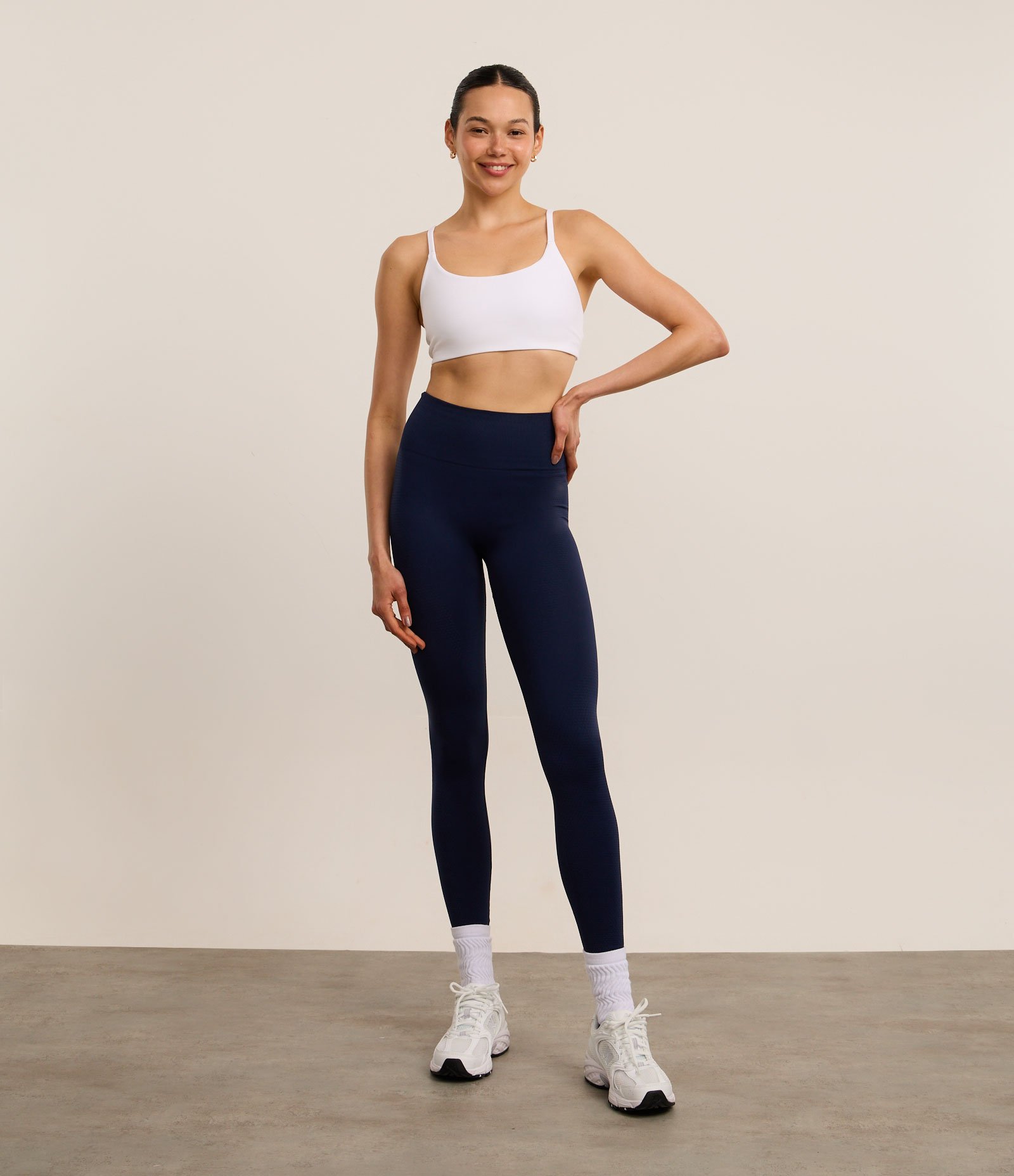 Calça Legging Esportiva Seamless com Recortes Texturizados Azul Marinho 1