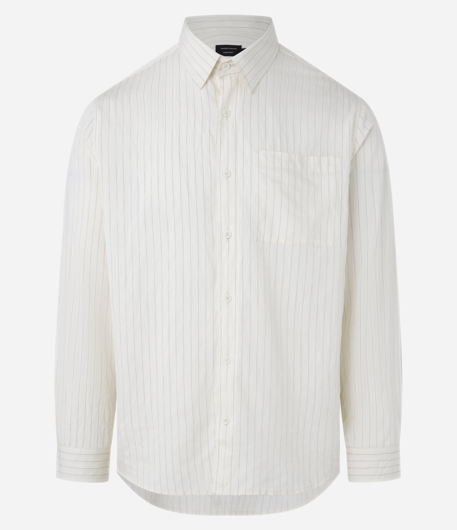 Camisa Comfort em Viscose com Estampa de Listras e Bolso Off White 6