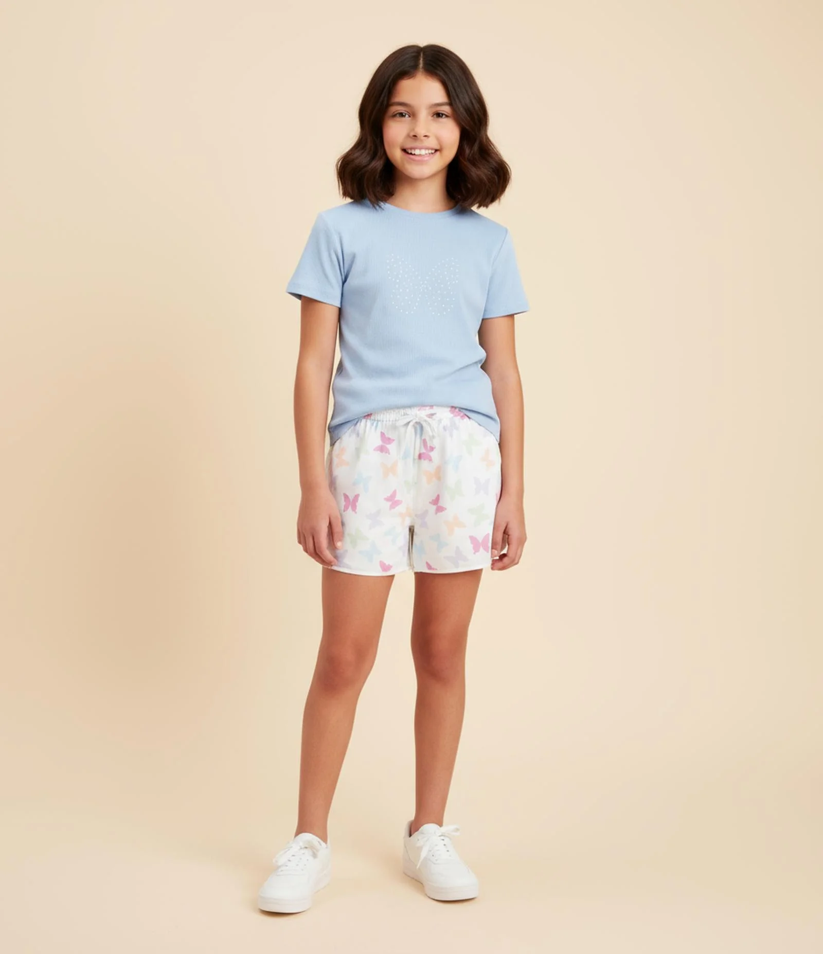 Short Runner Infantil com Estampa Borboletas - Tam 5 a 14 Anos Branco 1