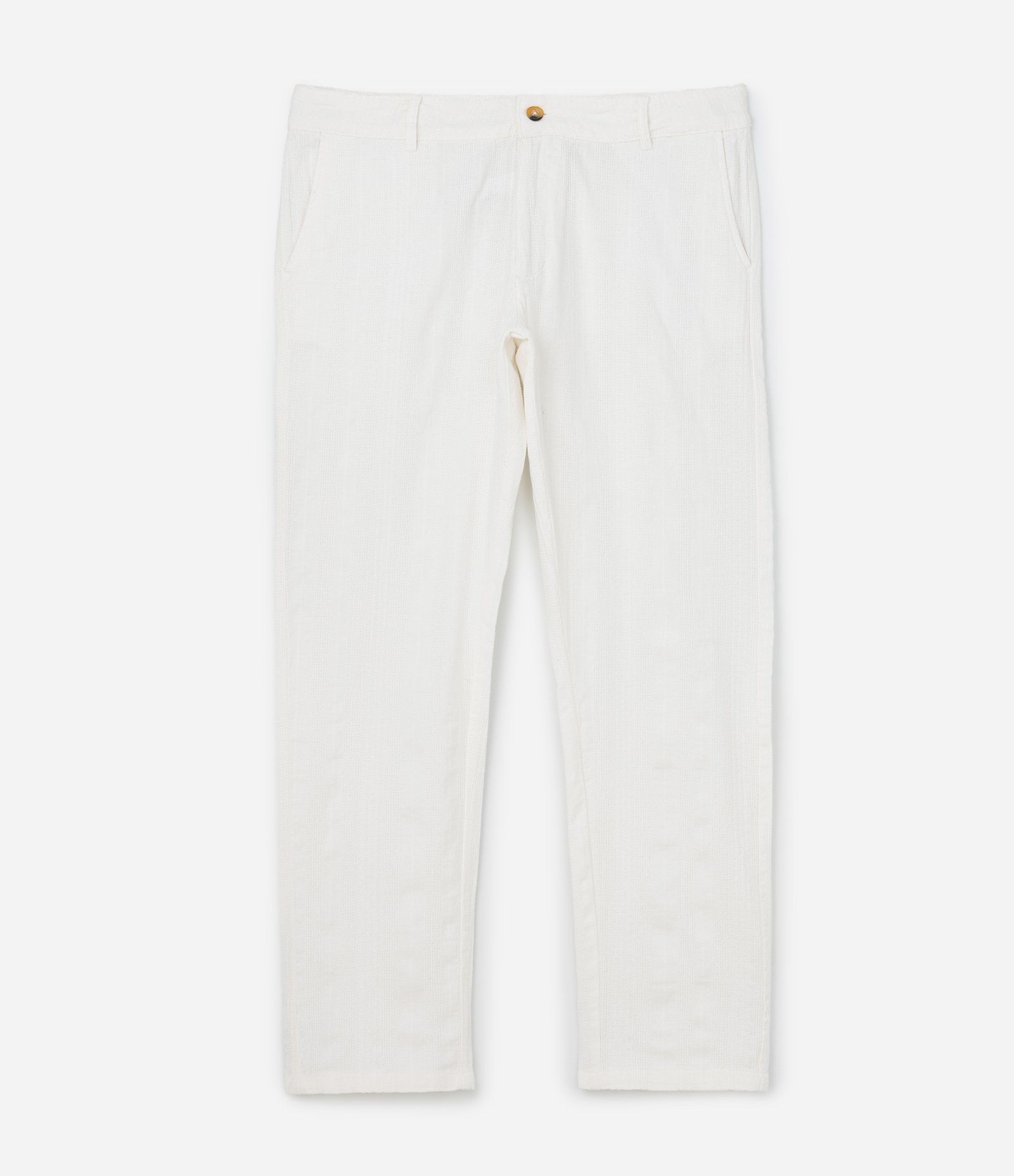 Calça Texturizada com Falsa Listra e Cós Fixo Branco 6