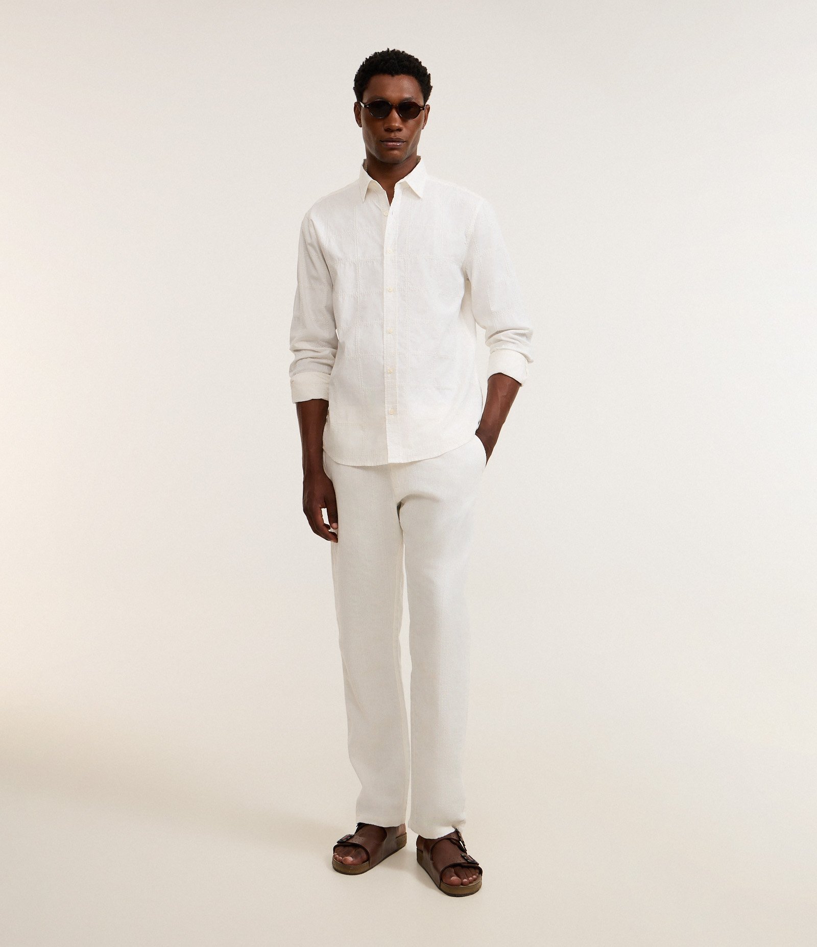 Calça Texturizada com Falsa Listra e Cós Fixo Branco 5