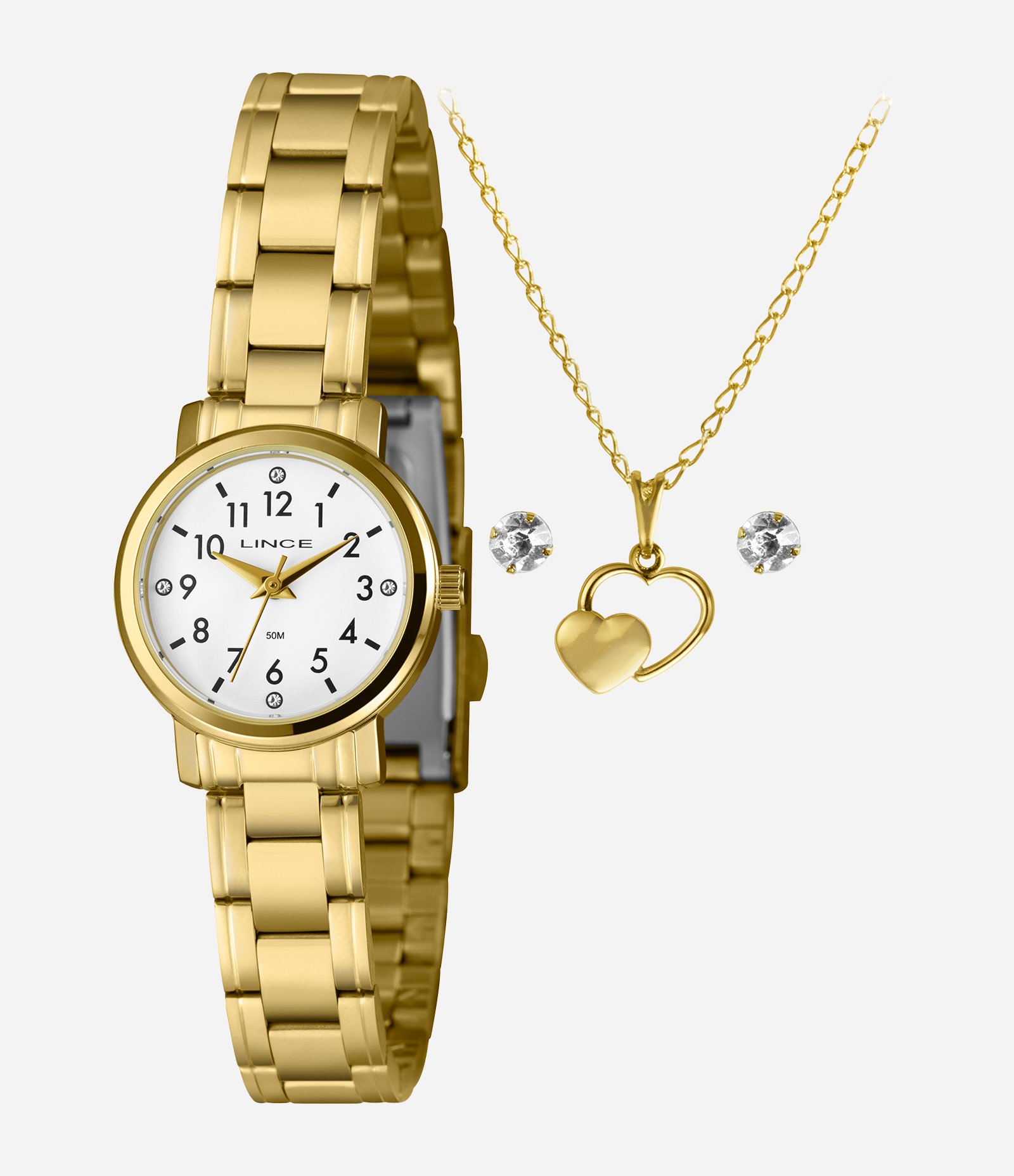 Kit Relógio Lince Feminino Analócio  Dourado 1