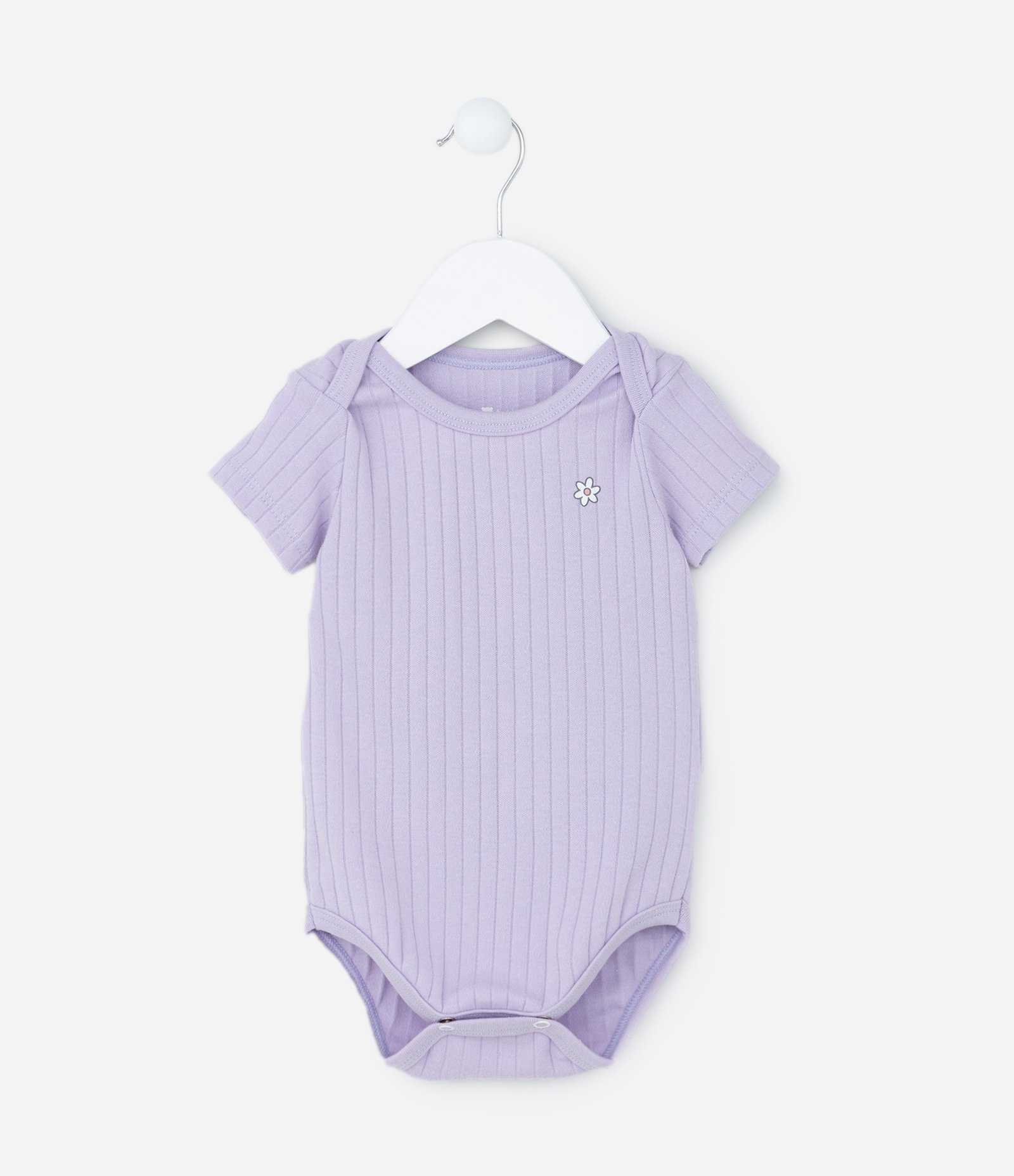 Body Infantil Canelado com Estampa de Florzinha - Tam RN a 18 meses Lilás 1