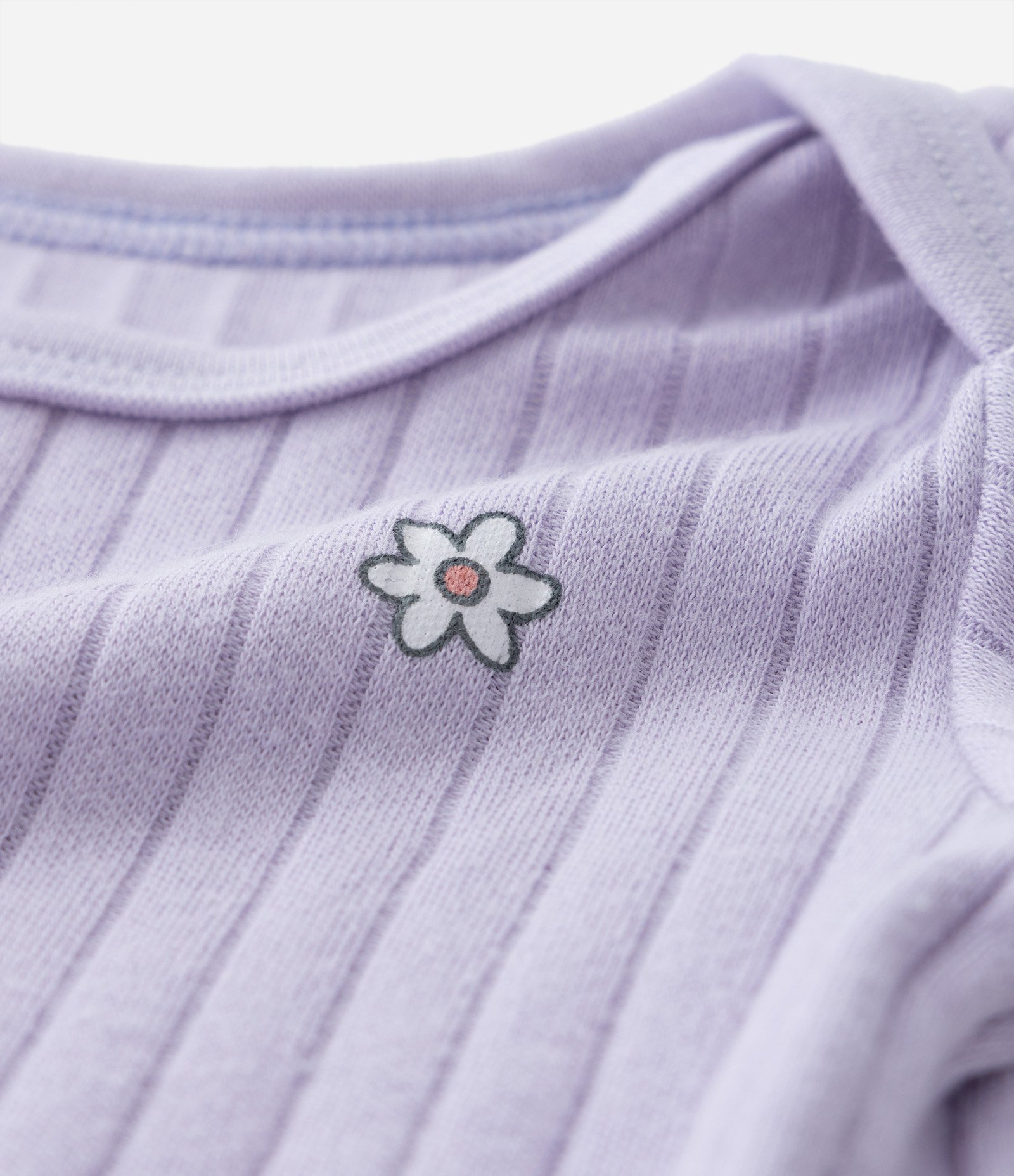 Body Infantil Canelado com Estampa de Florzinha - Tam RN a 18 meses Lilás 5
