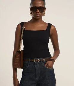 Blusa Sem Manga em Ribana com Decote Quadrado