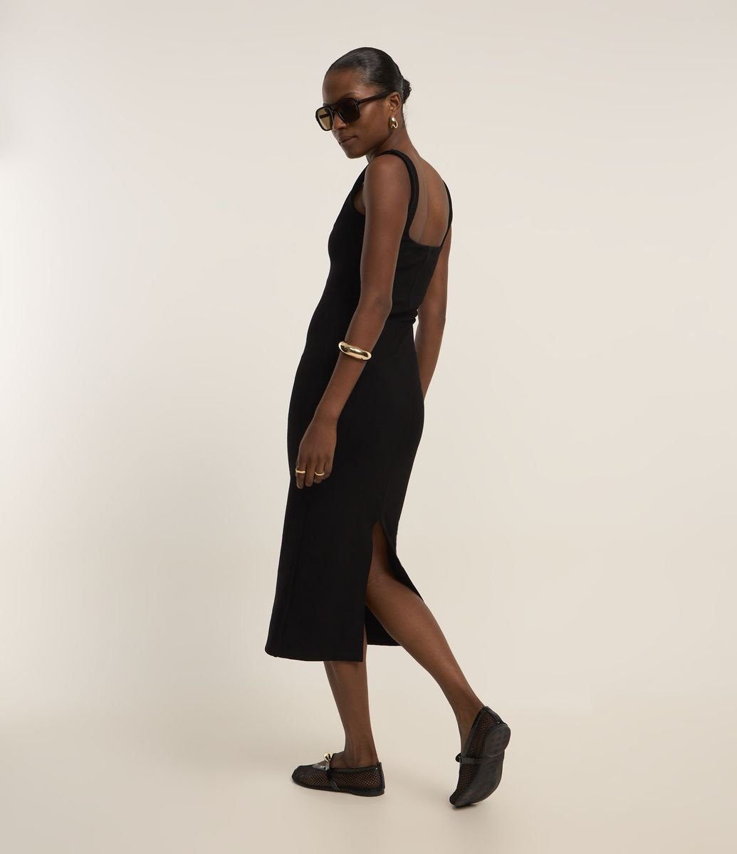 Decote V Vestido Midi Preto Renner Vestido Midi Colado Preto