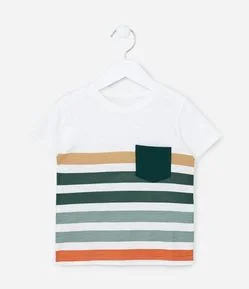 Camiseta Infantil com Bolso e Estampa Listras - Tam 1 a 6 Anos