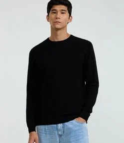 Suéter Básico em Efeito Tricô com Acabamento Canelado