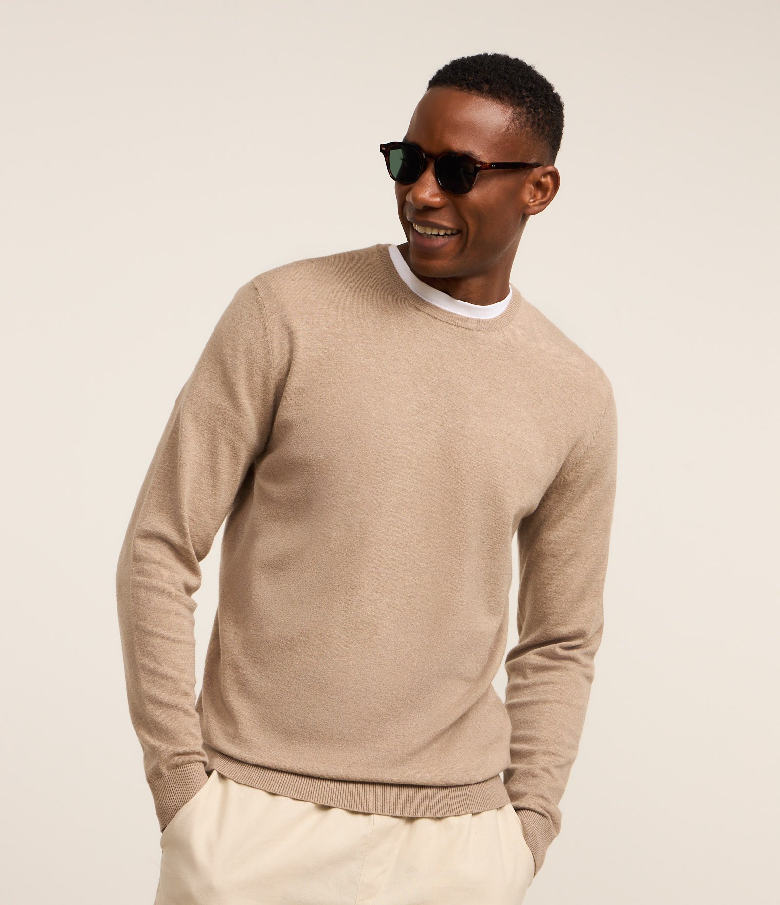 Suéter Básico em Efeito Tricô com Acabamento Canelado Marrom 1