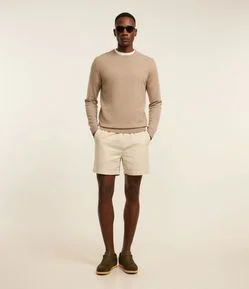 Suéter Básico em Efeito Tricô com Acabamento Canelado