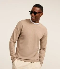 Suéter Básico em Efeito Tricô com Acabamento Canelado