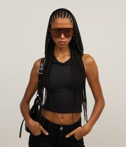 Blusa sem Manga com Capuz na Gola