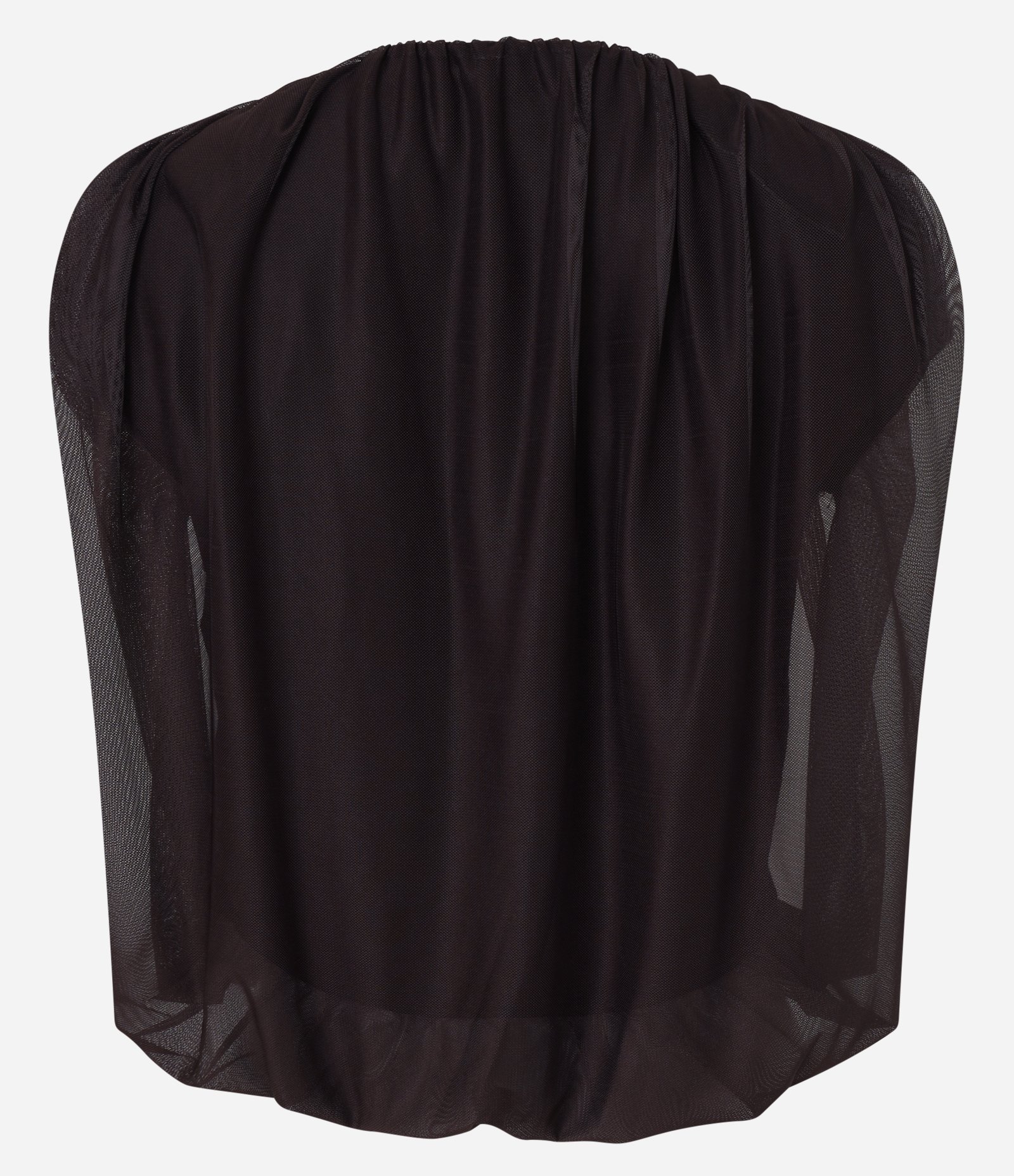 Blusa Balonê Cropped em Tule com Gola Redonda Marrom 7