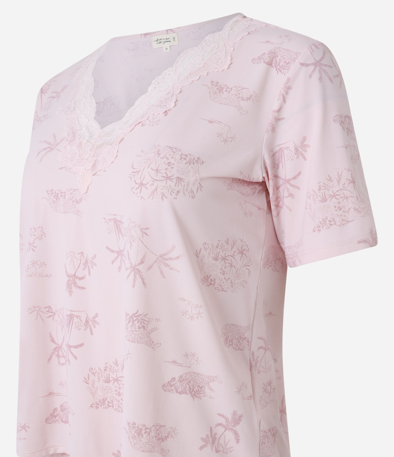 Pijama Capri em Microfibra Leve com Estampa Floresta e Onça Rosa 5
