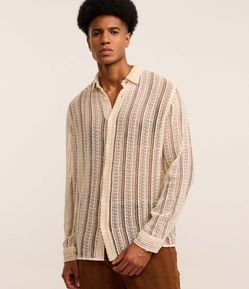 Camisa em Algodão com Textura Efeito Renda