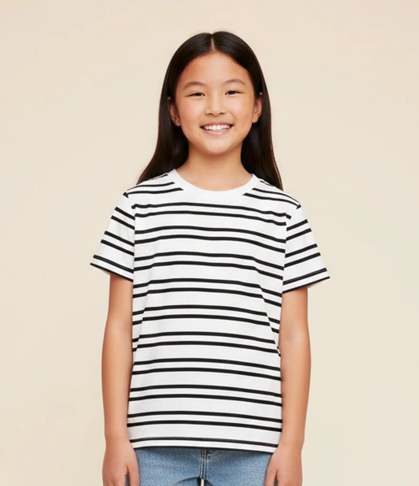 Camiseta Infantil Seamless com Estampa Listrada - Tam 5 a 14 Anos Branco/Preto 1