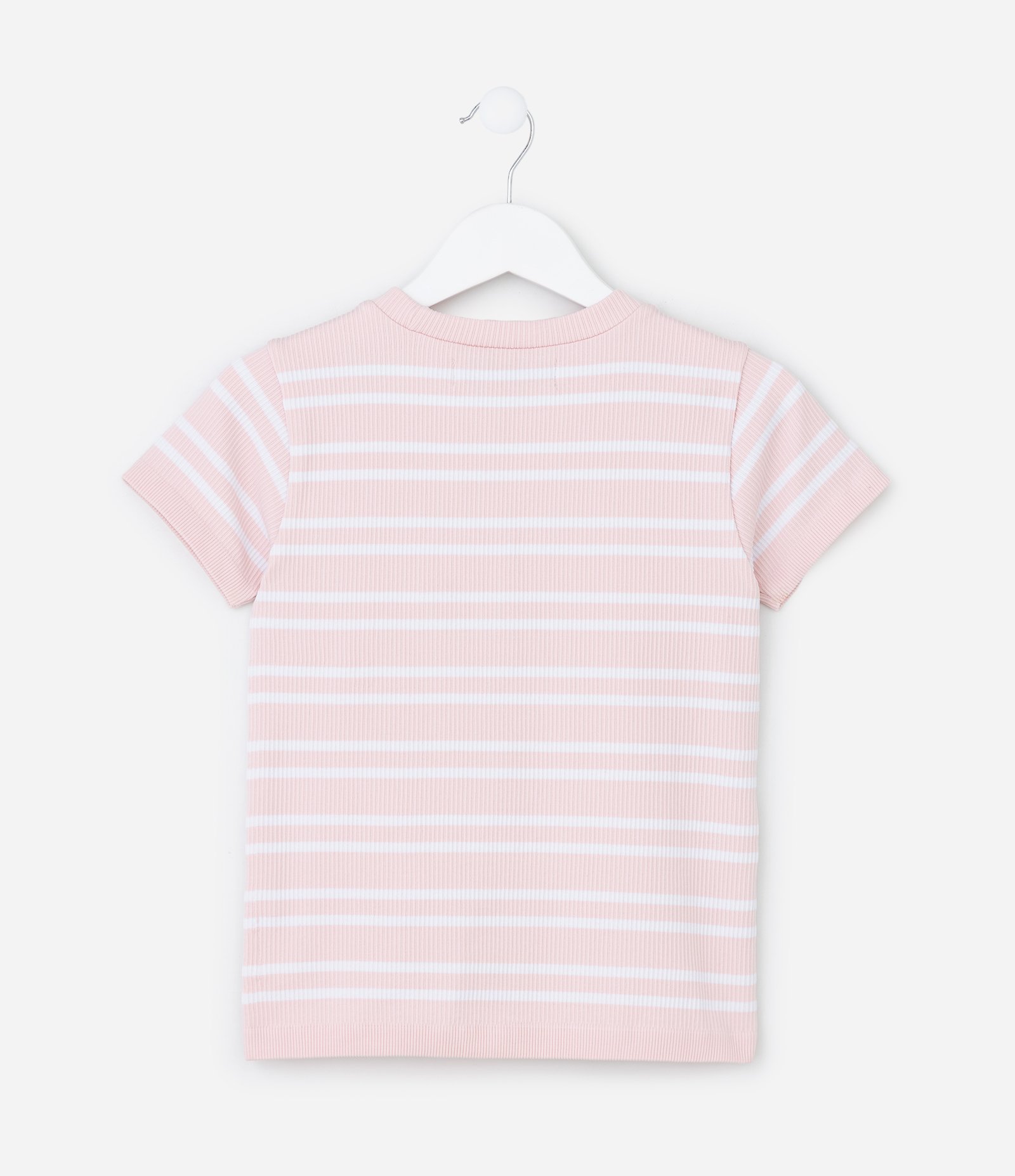 Camiseta Infantil Seamless com Estampa Listrada - Tam 5 a 14 Anos Rosa/Branco 3