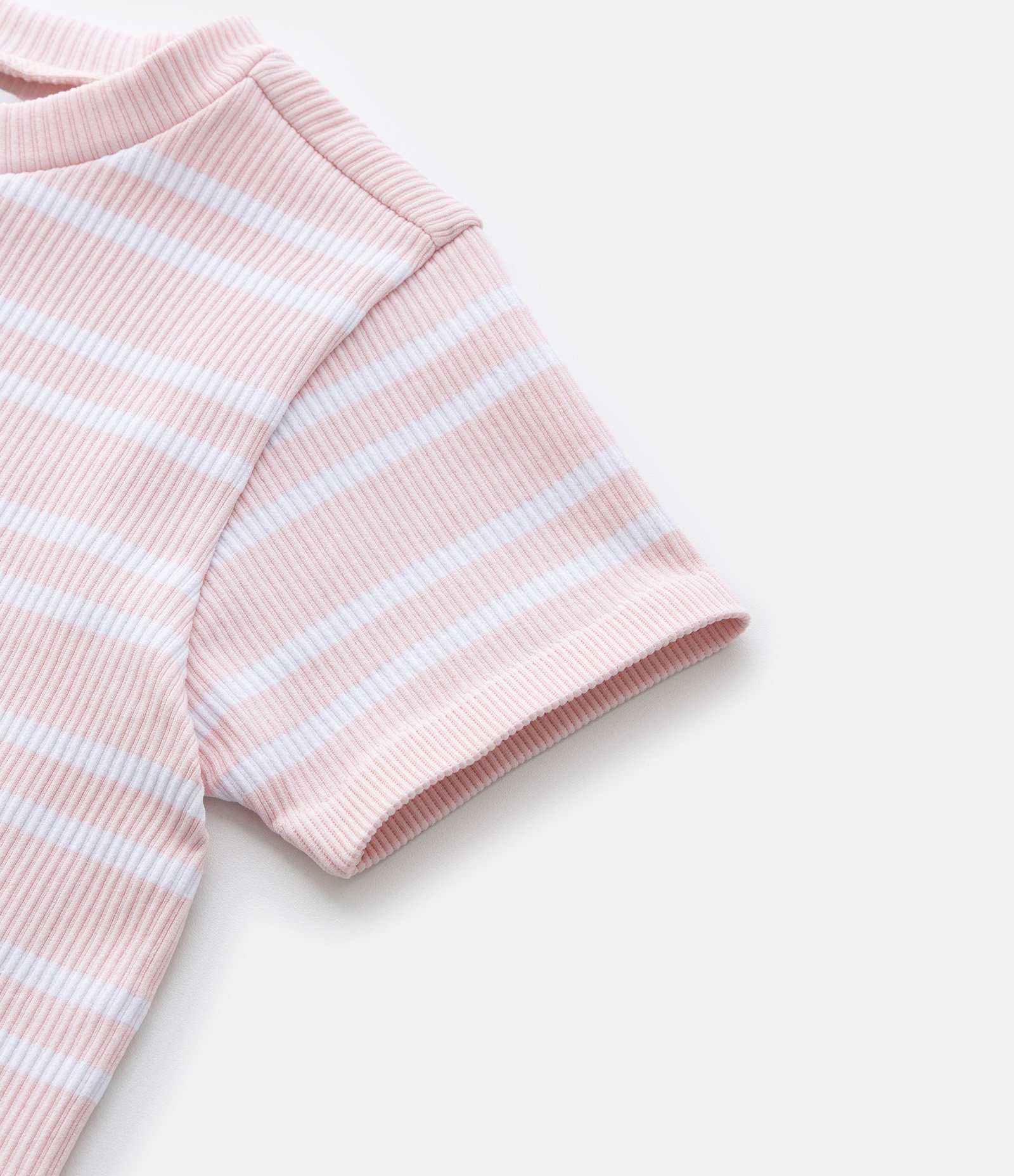 Camiseta Infantil Seamless com Estampa Listrada - Tam 5 a 14 Anos Rosa/Branco 5