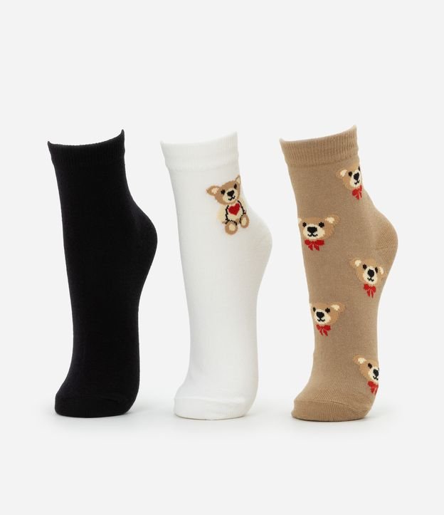 Kit 03 Meias em Algodão com Ursinhos Estampados