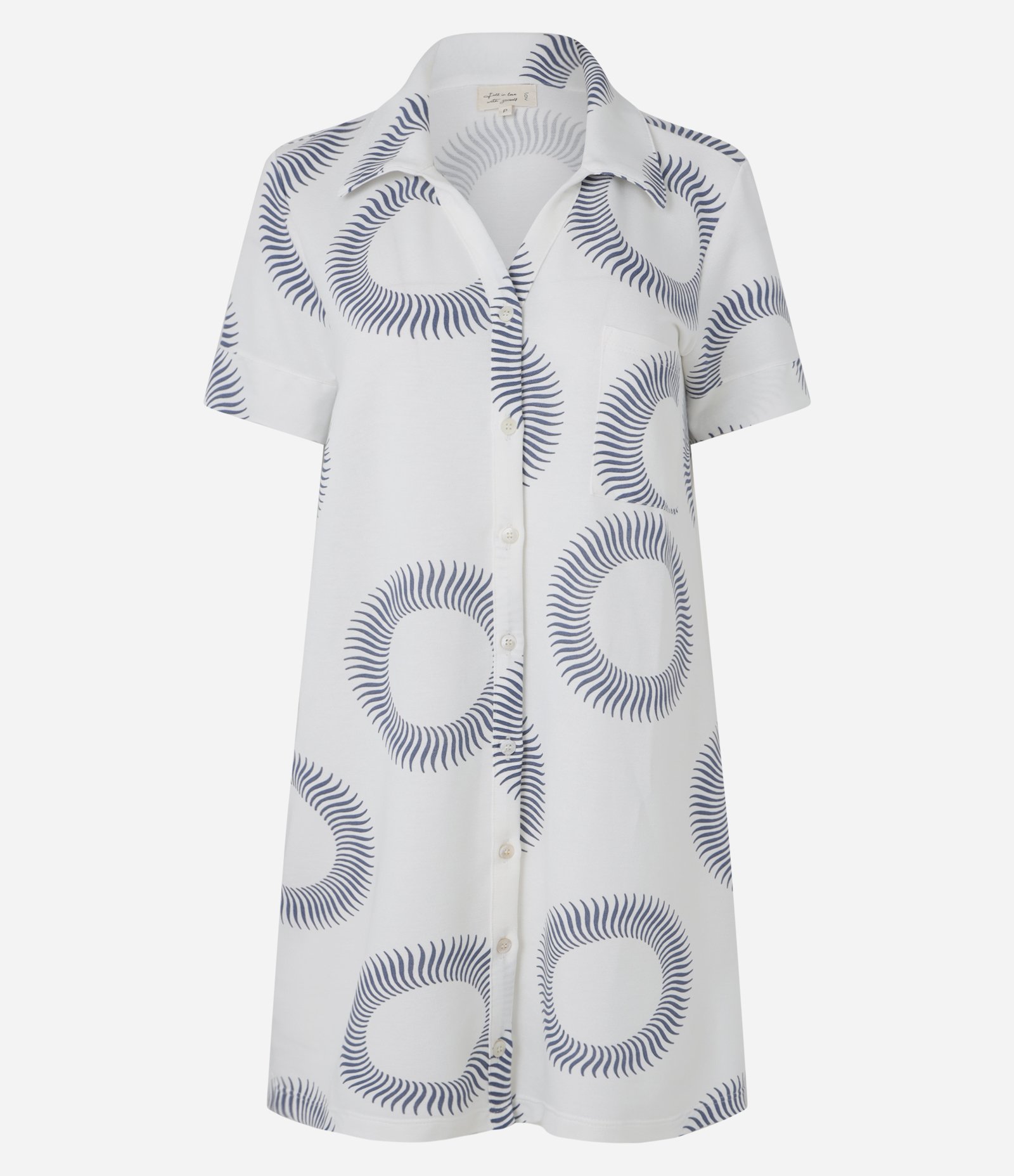 Camisola Curta em Viscose com Gola Camisa e Estampa de Círculos Branco 4