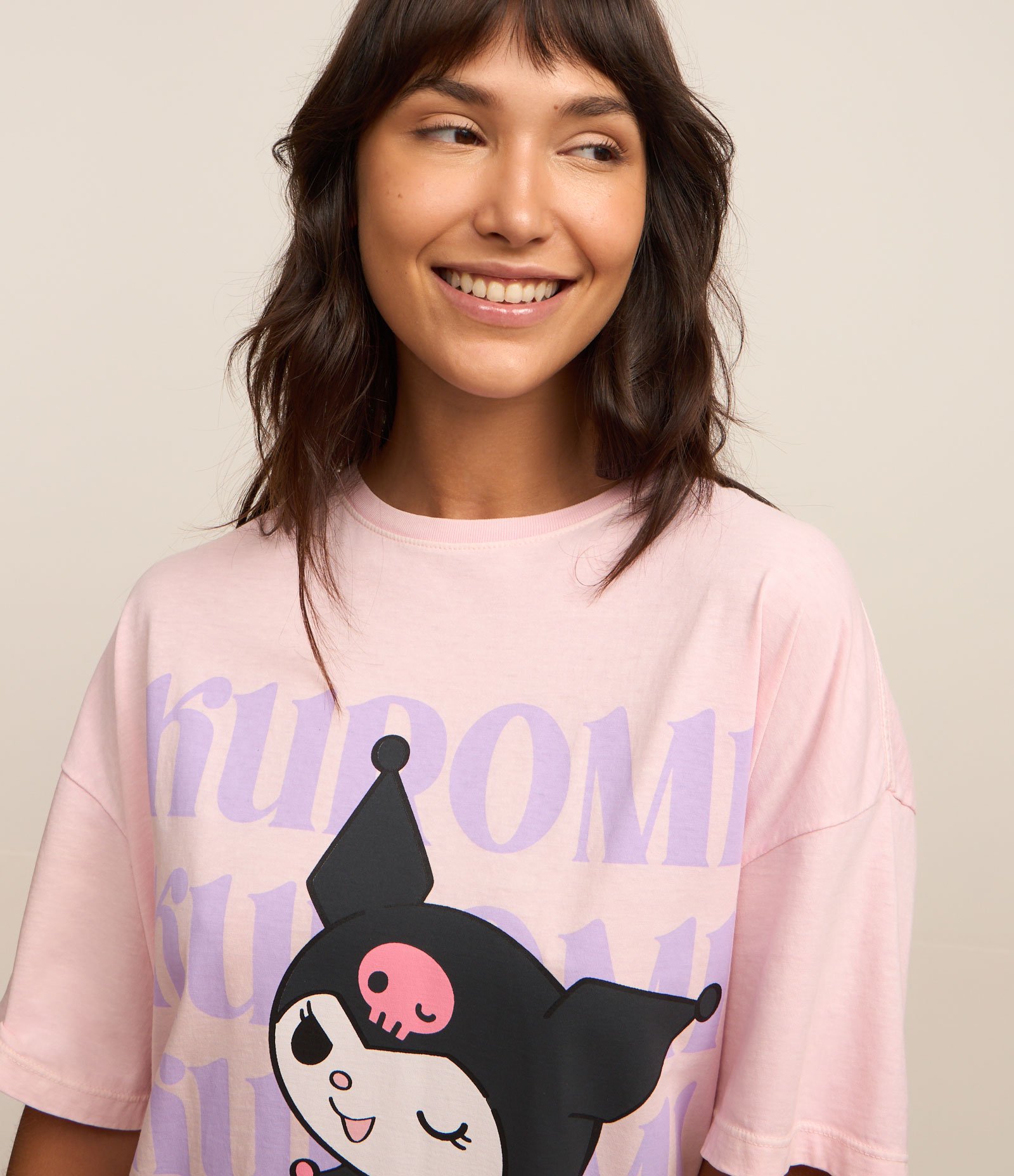 Camisola Curta em Algodão com Estampa Kuromi Rosa 3
