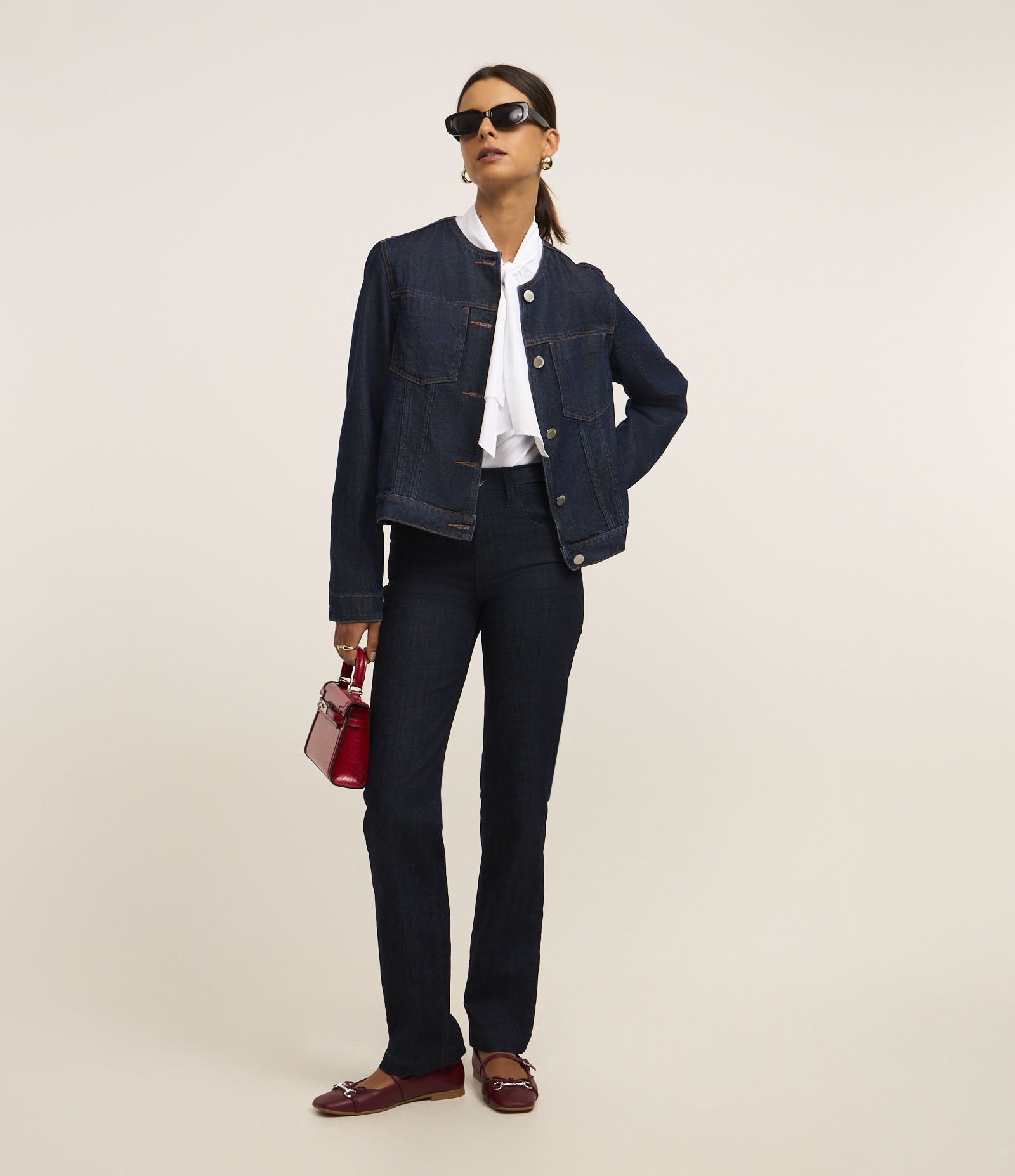 Calça Reta em Jeans com Fivela Lateral Azul 1