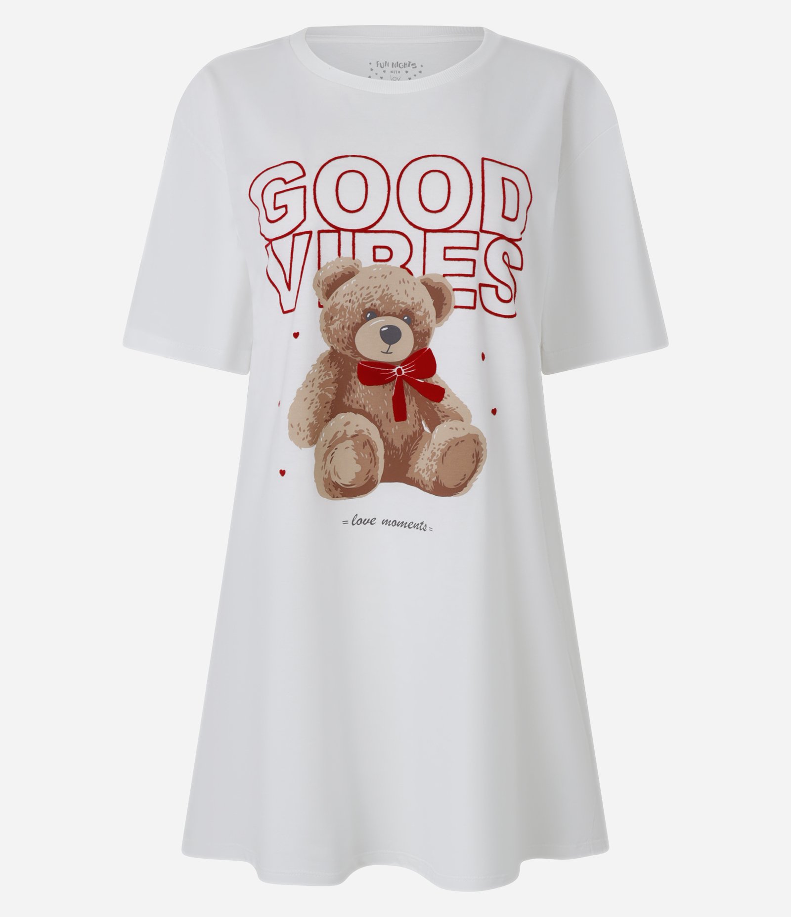 Camisola T-Shirt em Algodão com Estampa Ursinho Good Vibes Branco 3