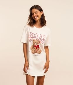 Camisola T-Shirt em Algodão com Estampa Ursinho Good Vibes