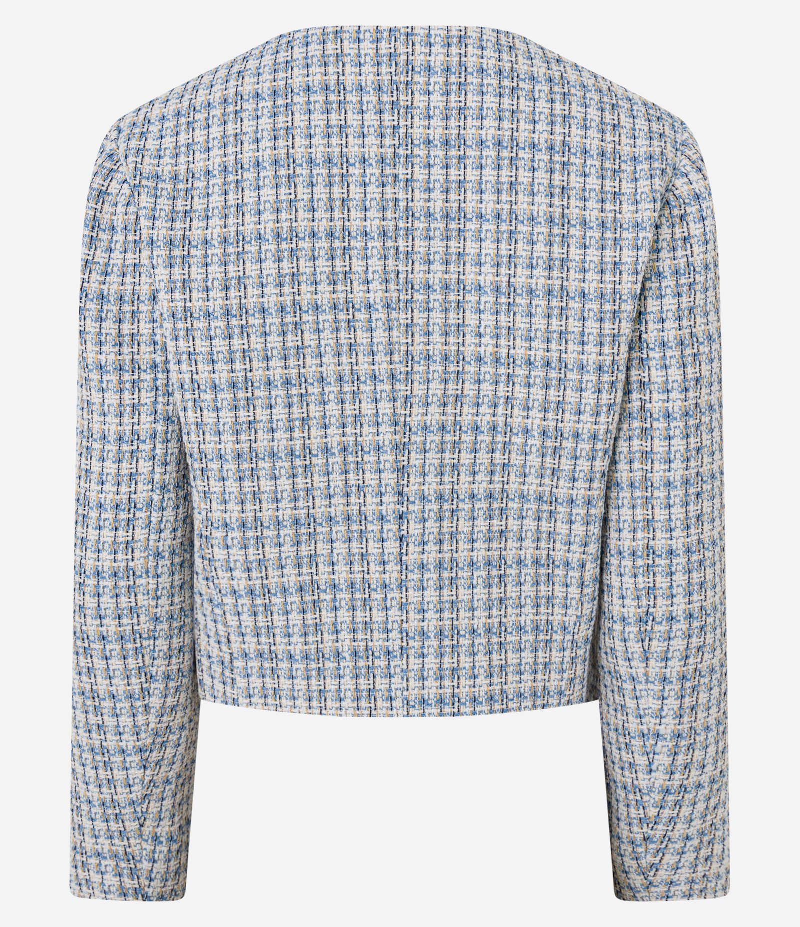 Casaqueto em Tweed Xadrez com Lapelas Abotoadas Azul 11