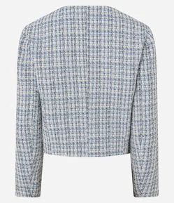 Casaqueto em Tweed Xadrez com Lapelas Abotoadas