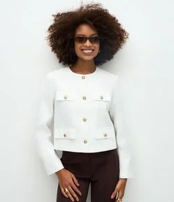 Casaqueto em Tweed com Botões Metalizados e Lapelas