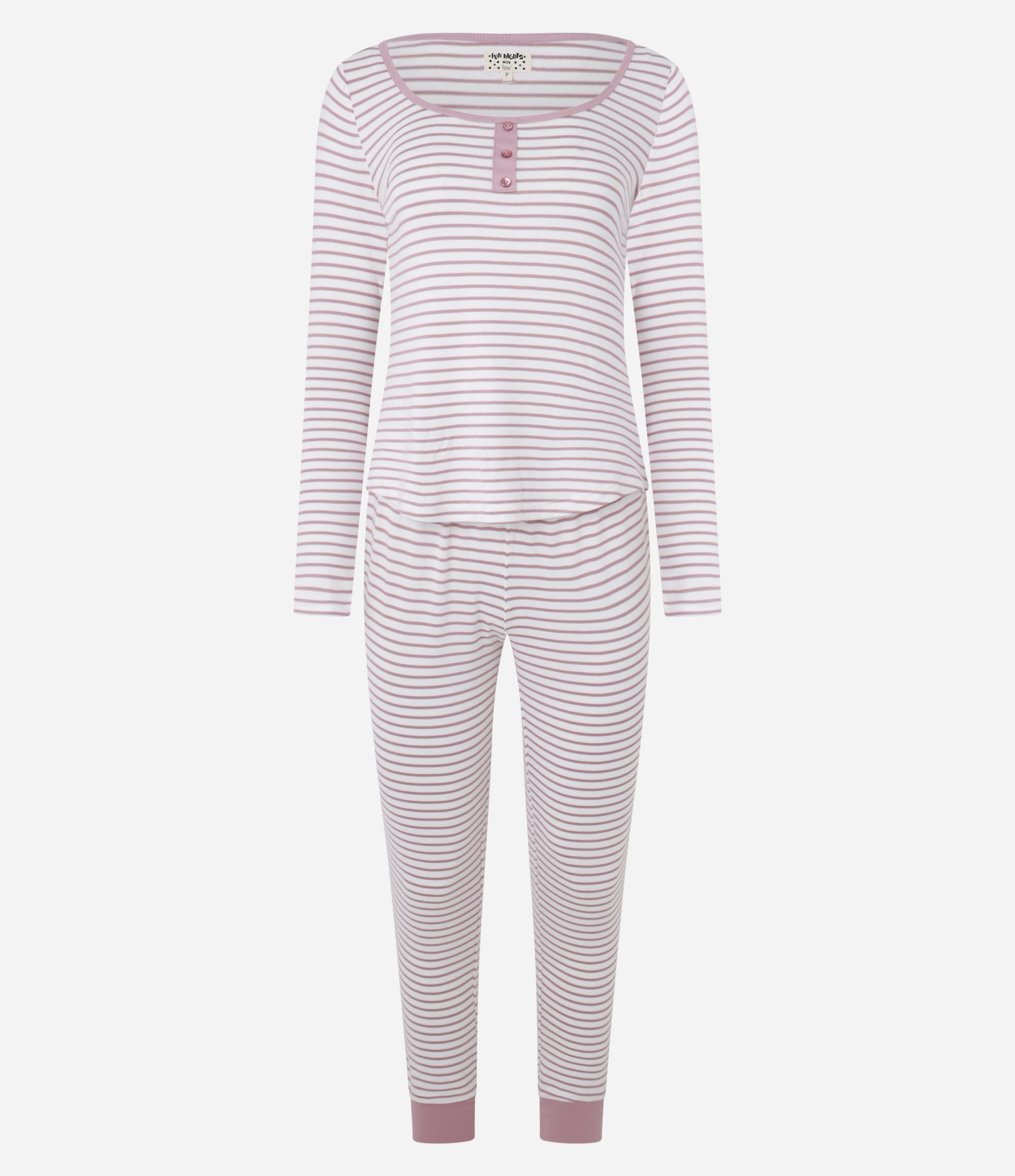 Pijama Longo em Tricô com Botões e Estampa Listrada Rosa 6