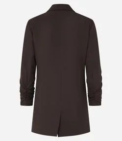 Blazer Alongado de Alfaiataria em Crepe com Franzido nas Mangas