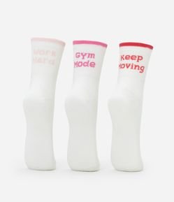 Kit 03 Meias Cano Médio em Algodão com Estampa Lettering