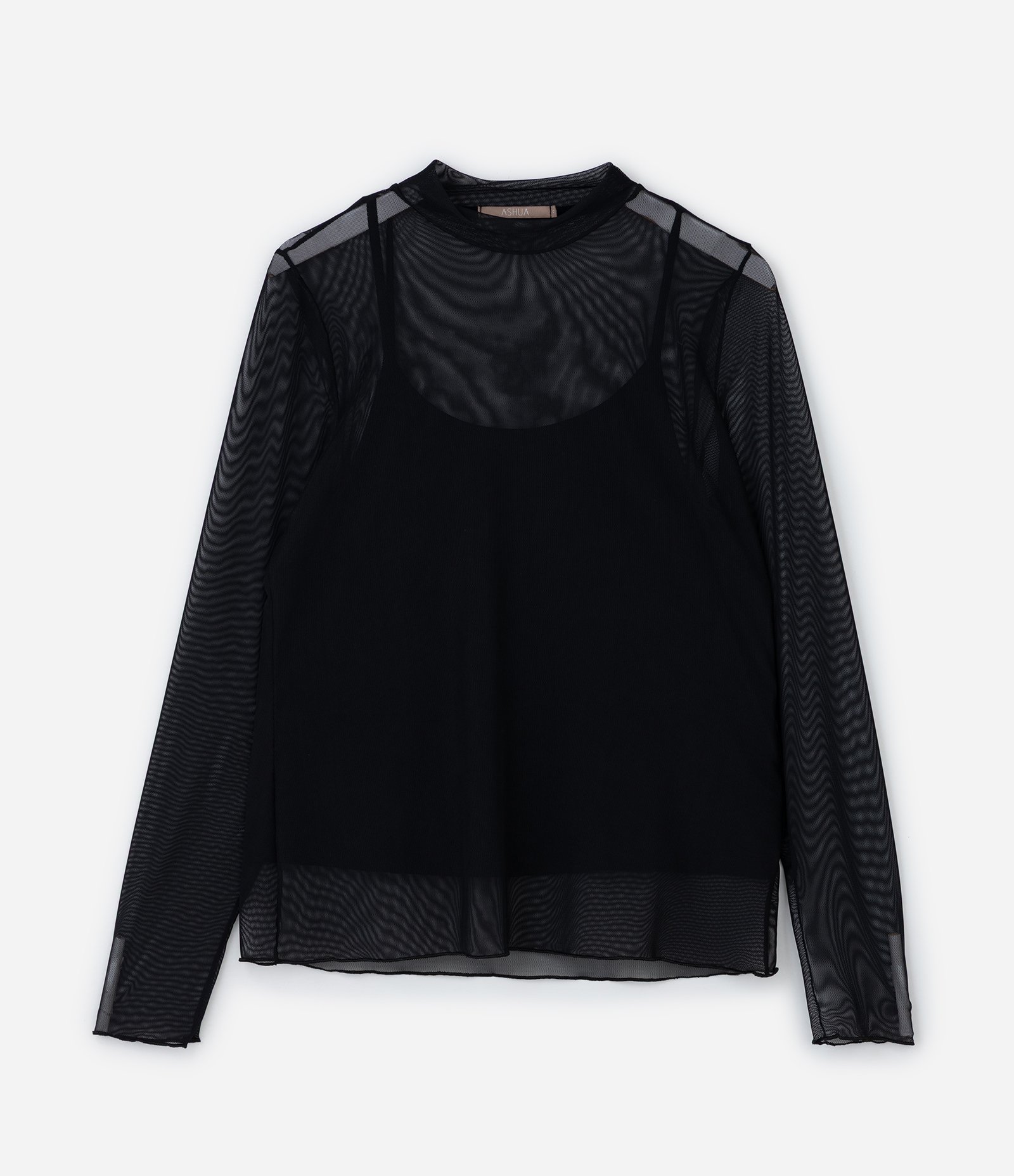 Blusa Sobreposta em Tule com Gola Redonda Curve & Plus Size Preto 1