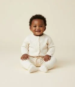 Cardigan Infantil com Efeito Tricô de Flores Ponto Aberto - Tam RN a 18 Meses
