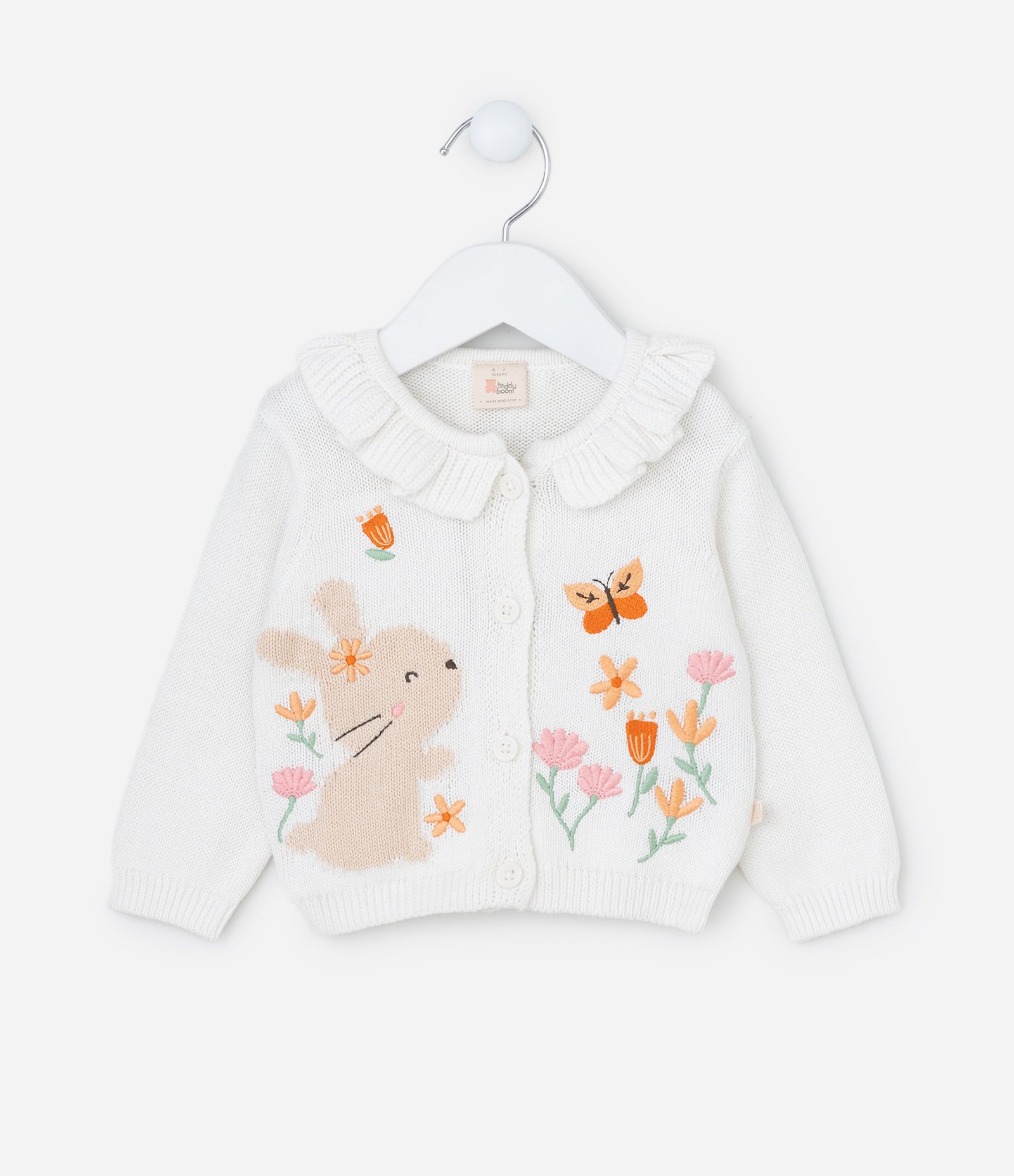 Cardigan Ifantil com Babado e Bordado Coelho - Tam RN a 18 meses Branco 2