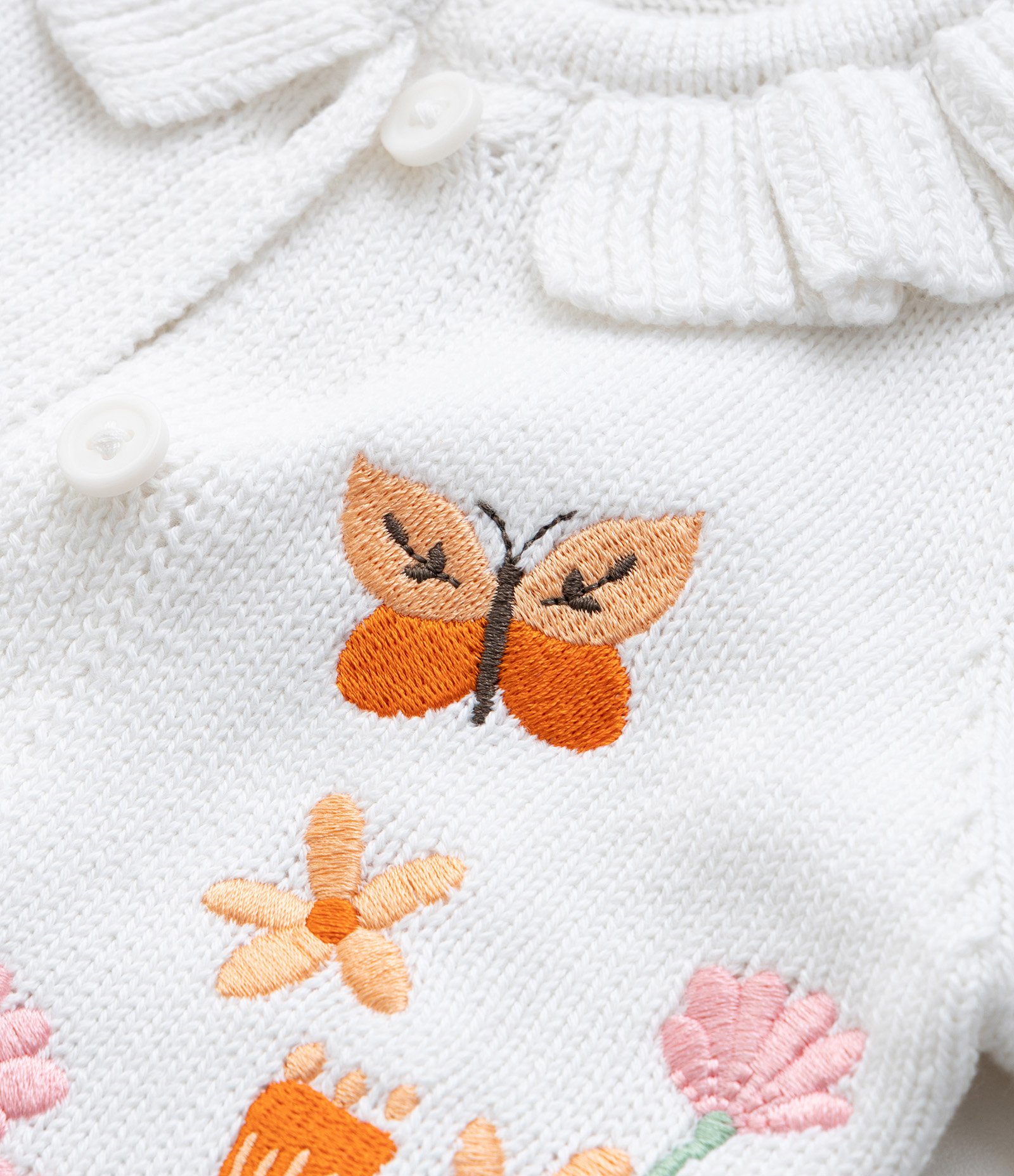 Cardigan Ifantil com Babado e Bordado Coelho - Tam RN a 18 meses Branco 5