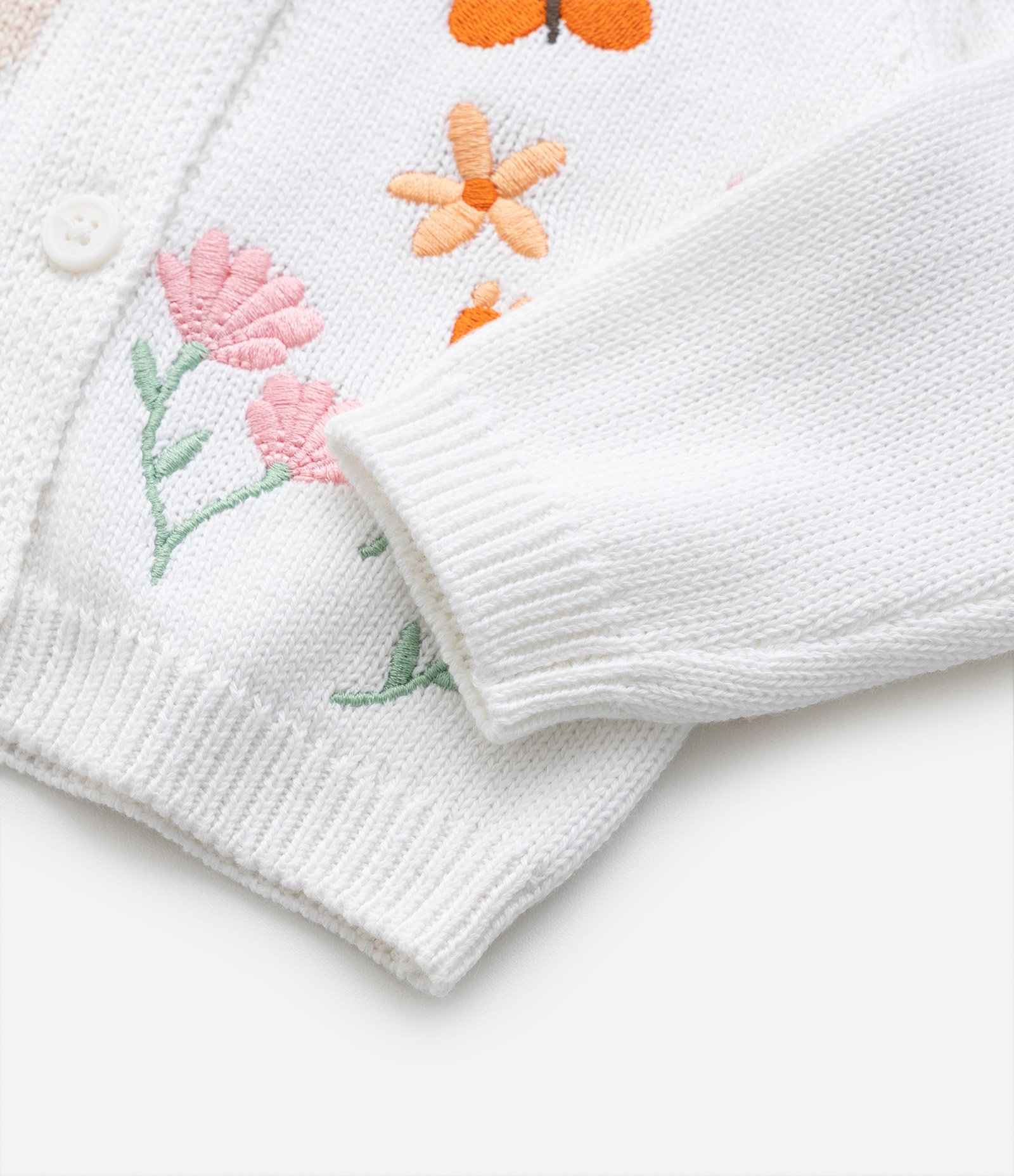 Cardigan Ifantil com Babado e Bordado Coelho - Tam RN a 18 meses Branco 6